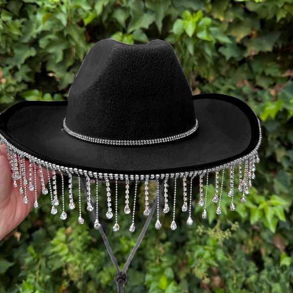Pink Diamond Fringe Cowboy /Cowgirl Hat,Rhinestone Fringe Double rhinestone band - Picture 7 of 10